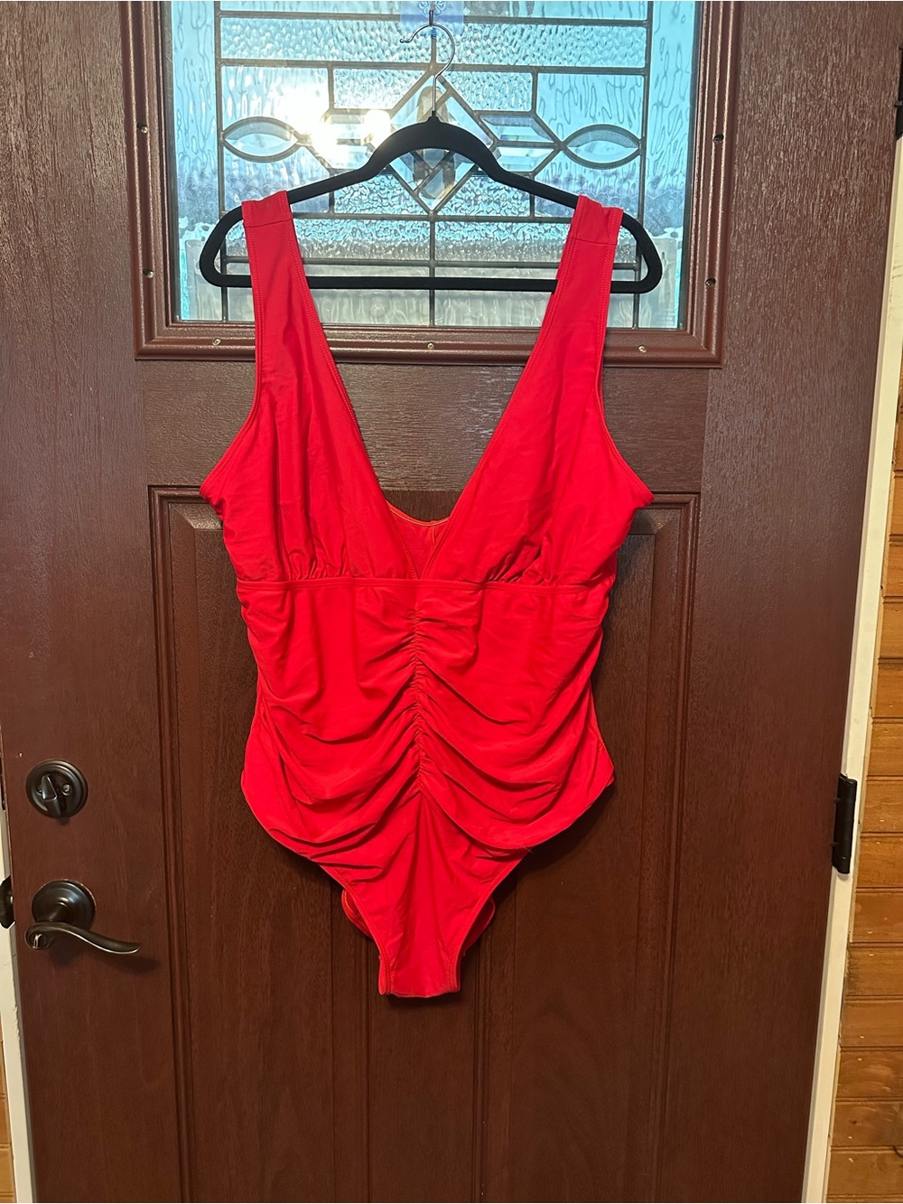 SHEIN Bright Red Ruched One-Piece Swimsuit